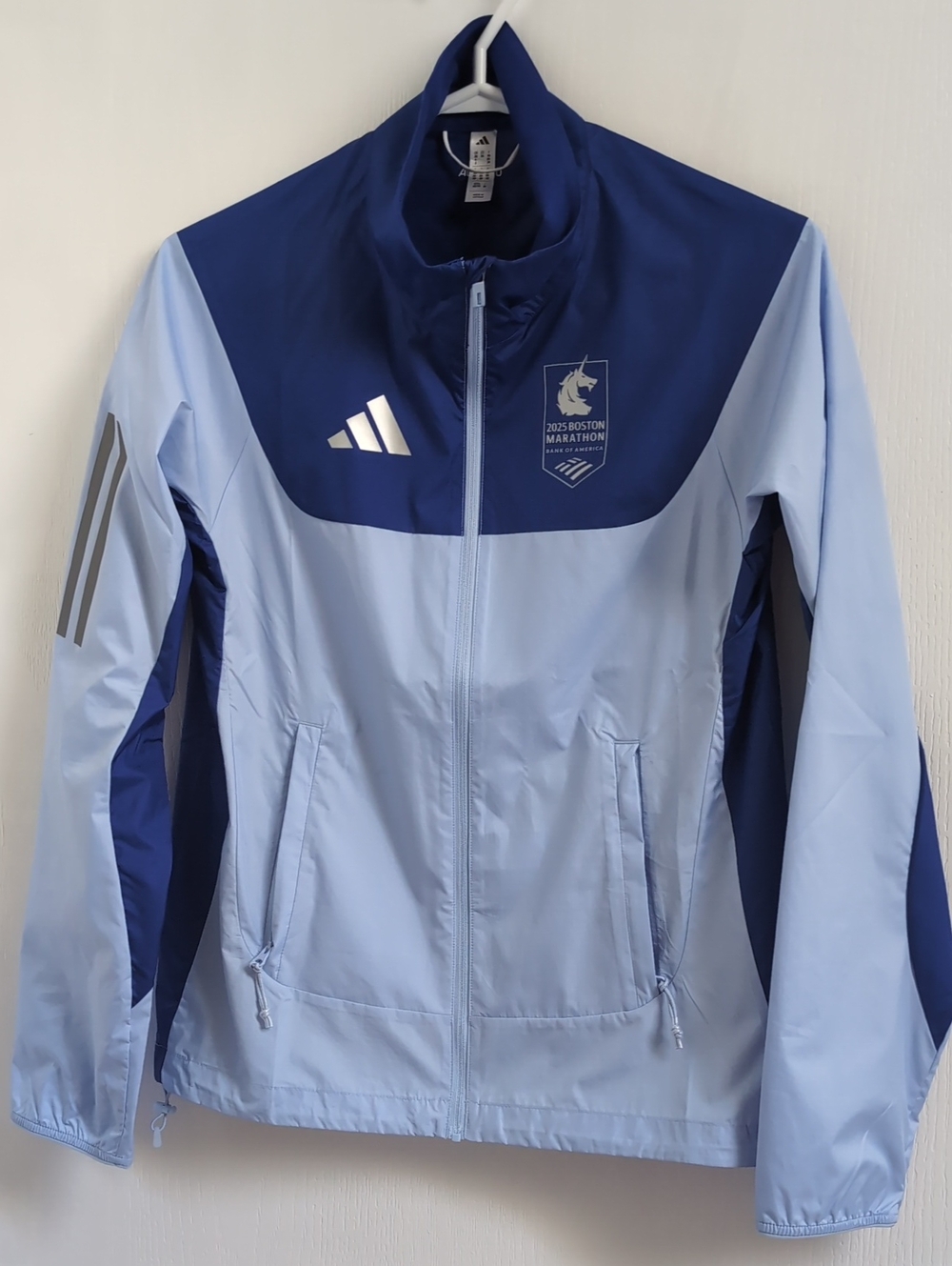 Adidas Boston Marathon 2025 Women’s Light Blue & Navy Marathon Running Jacket